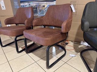 Fauteuil, cognac microvezelstof, metalen onderstel